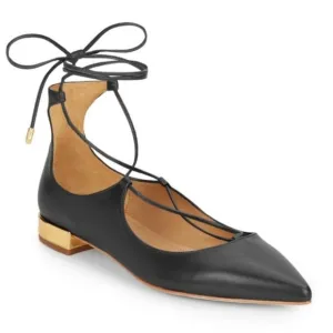 Saks Fifth Avenue Black Lace-Up Leather Flats