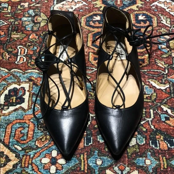 Saks Fifth Avenue Black Lace-Up Leather Flats