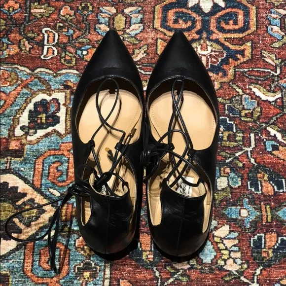 Saks Fifth Avenue Black Lace-Up Leather Flats