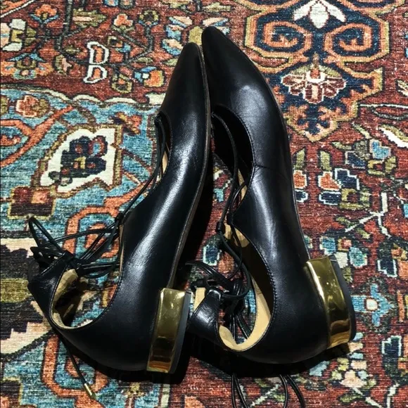 Saks Fifth Avenue Black Lace-Up Leather Flats
