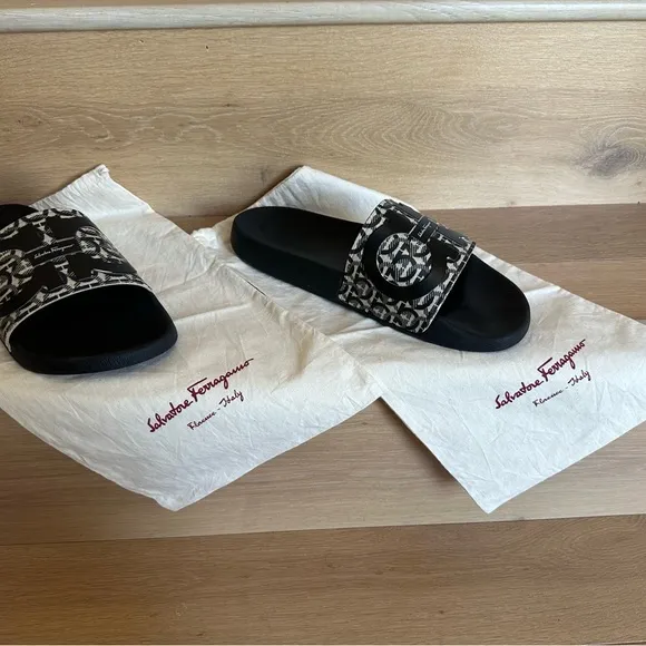 Salvatore Ferragamo Black and White Slides