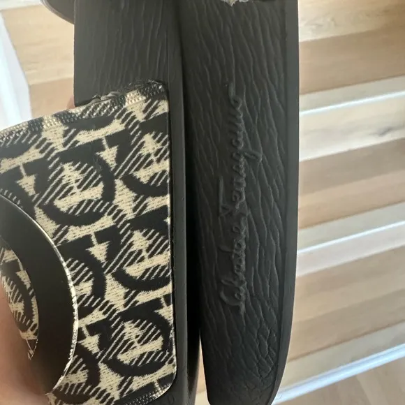 Salvatore Ferragamo Black and White Slides