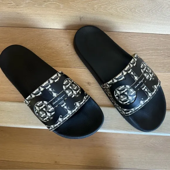 Salvatore Ferragamo Black and White Slides