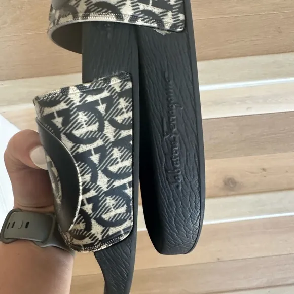 Salvatore Ferragamo Black and White Slides