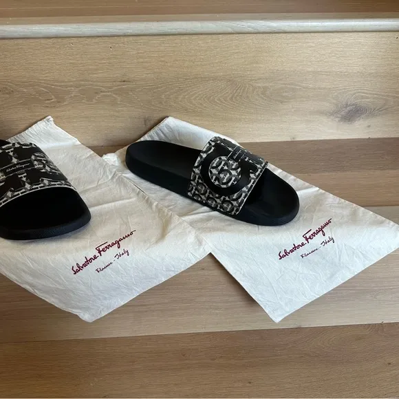Salvatore Ferragamo Black and White Slides