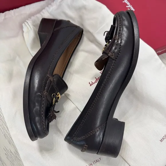 Salvatore Ferragamo Black Leather Loafers with Tassel