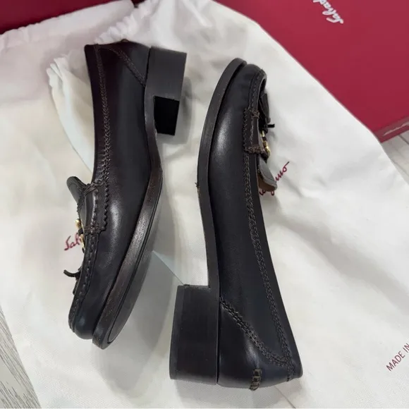 Salvatore Ferragamo Black Leather Loafers with Tassel