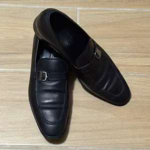 Salvatore Ferragamo Black Leather Slip-On Loafers