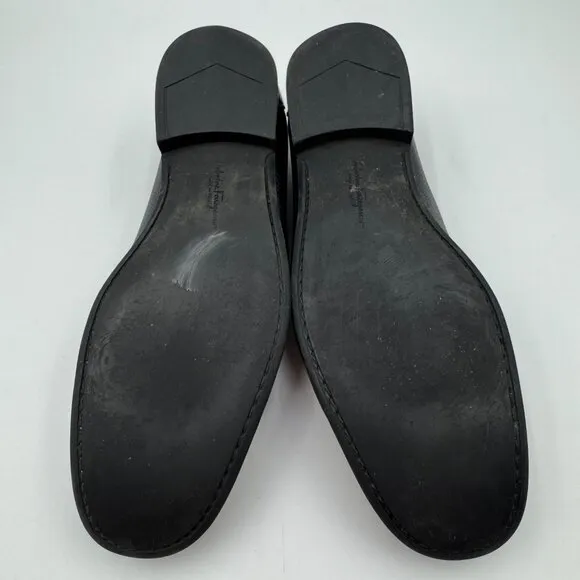 Salvatore Ferragamo Black Pebbled Leather Loafers W/Gancini Side Buckle Mens