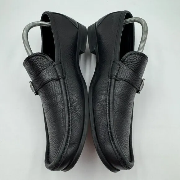 Salvatore Ferragamo Black Pebbled Leather Loafers W/Gancini Side Buckle Mens