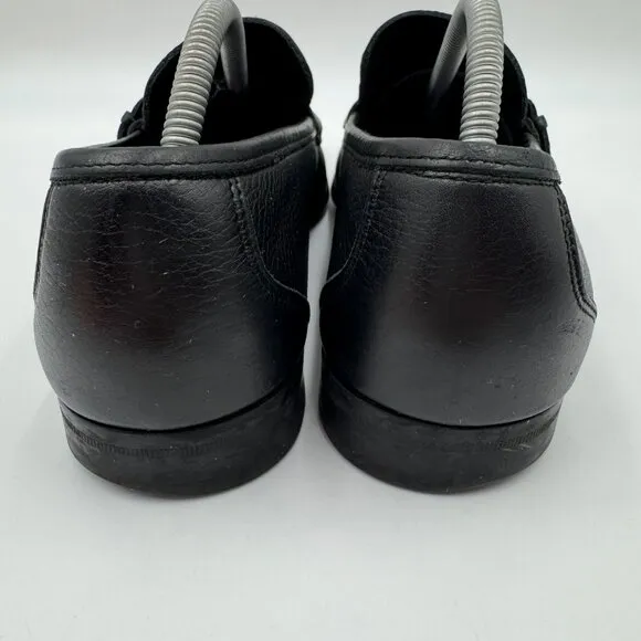 Salvatore Ferragamo Black Pebbled Leather Loafers W/Gancini Side Buckle Mens