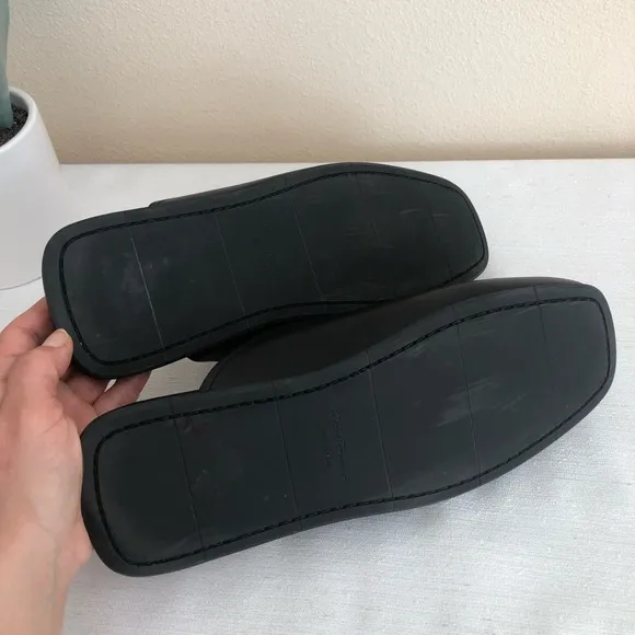 Salvatore Ferragamo Gancini Black Leather Squared Toe Mules Mens 8M