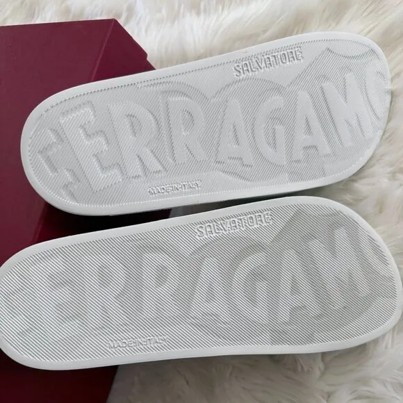 Salvatore Ferragamo Groove 2 White Slides Men Size 6 Brand new 100% Authentic