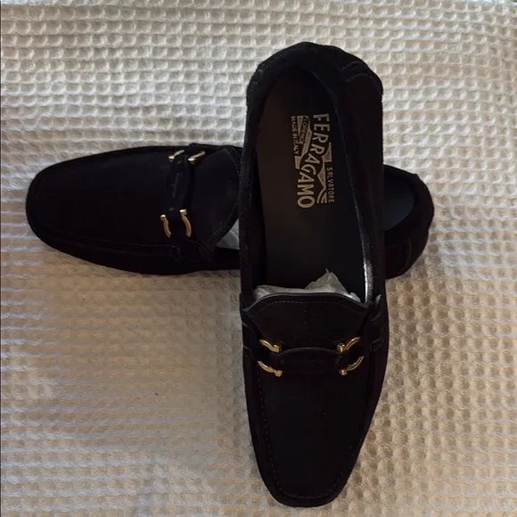 Salvatore Ferragamo Men's Black Loafers Teddy NERO R. BUC SUEDE CAL Authentic