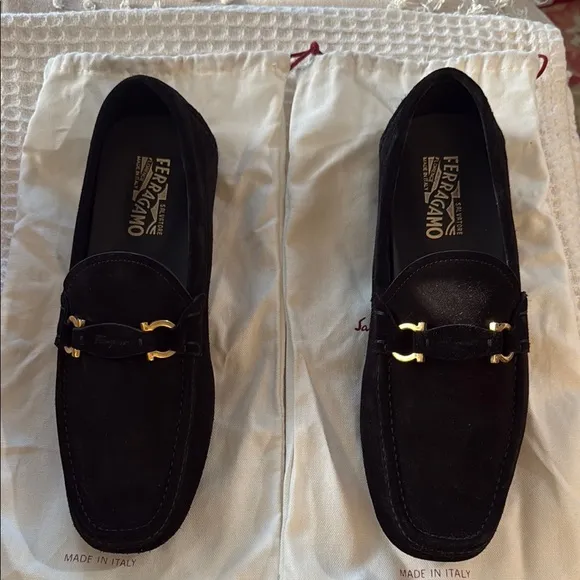 Salvatore Ferragamo Men's Black Loafers Teddy NERO R. BUC SUEDE CAL Authentic