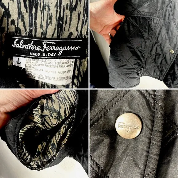 Salvatore Ferragamo quilted snap-up jacket black women's Large poly/nylon