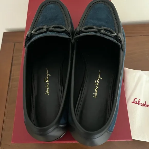 Salvatore Ferragamo Women Blue Suede Loafers