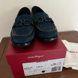 Salvatore Ferragamo Women Blue Suede Loafers