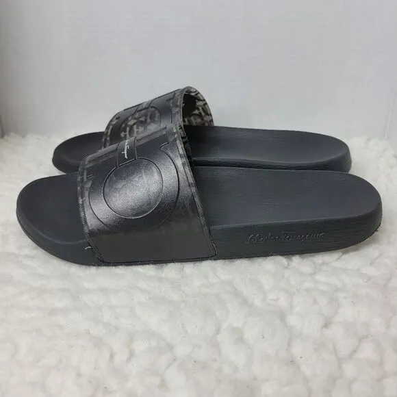 Salvatore Ferragamo Groove 6 Men's  Sandals Size 10M Rubber Gancini Logo  Slides