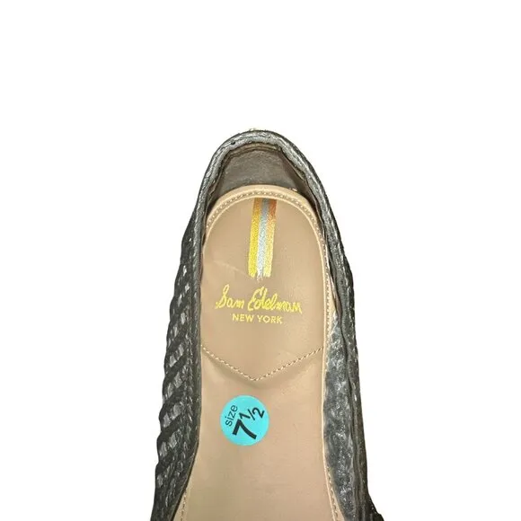 Sam Edelman Black Mesh Slip-On Espadrilles w/Embellished Gold-Tone Accent Size 7
