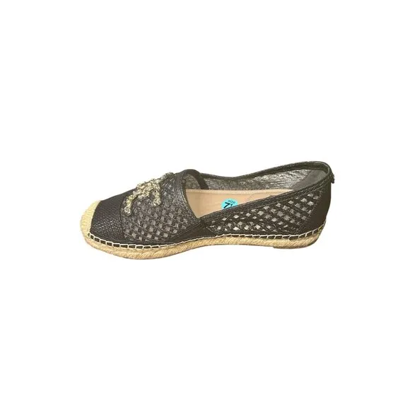 Sam Edelman Black Mesh Slip-On Espadrilles w/Embellished Gold-Tone Accent Size 7
