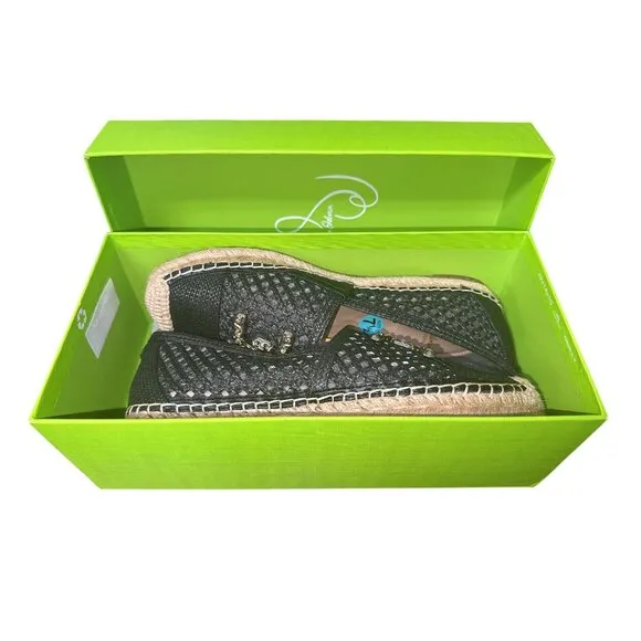 Sam Edelman Black Mesh Slip-On Espadrilles w/Embellished Gold-Tone Accent Size 7