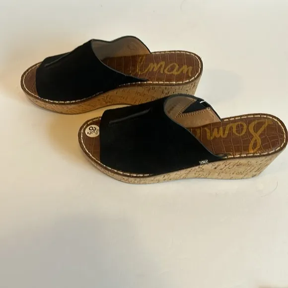 Sam Edelman Black Suede Leather &amp; Cork Platform Slides  Women’s Size 8 1/2