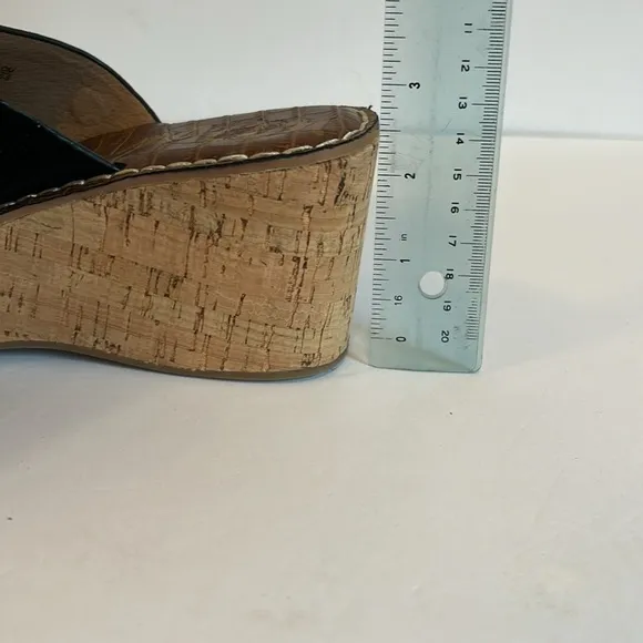 Sam Edelman Black Suede Leather &amp; Cork Platform Slides  Women’s Size 8 1/2
