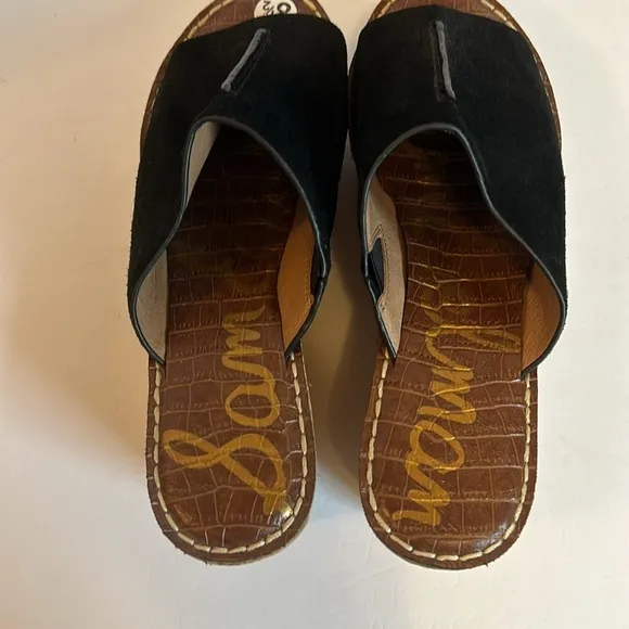 Sam Edelman Black Suede Leather &amp; Cork Platform Slides  Women’s Size 8 1/2