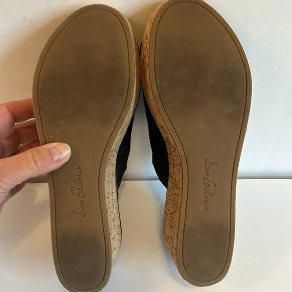 Sam Edelman Black Suede Leather &amp; Cork Platform Slides  Women’s Size 8 1/2