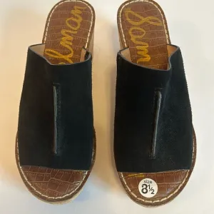 Sam Edelman Black Suede Leather &amp; Cork Platform Slides  Women’s Size 8 1/2