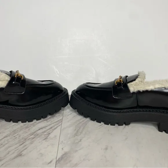 Sam Edelman Laurs Cozy Faux Fur Lug Sole Black Loafer 8 1/2 M