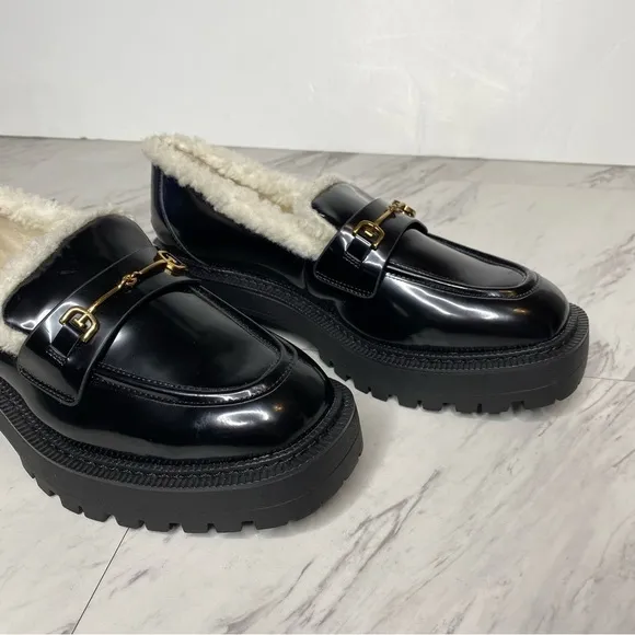 Sam Edelman Laurs Cozy Faux Fur Lug Sole Black Loafer 8 1/2 M
