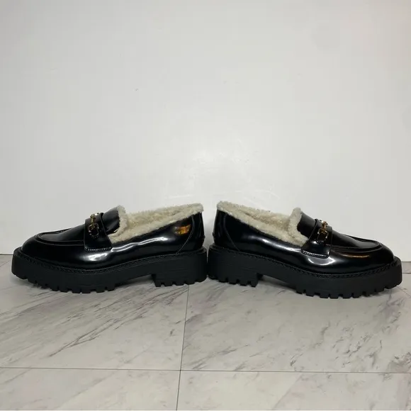 Sam Edelman Laurs Cozy Faux Fur Lug Sole Black Loafer 8 1/2 M