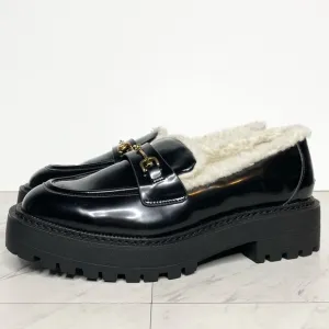 Sam Edelman Laurs Cozy Faux Fur Lug Sole Black Loafer 8 1/2 M