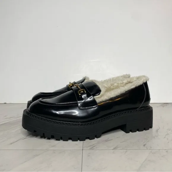Sam Edelman Laurs Cozy Faux Fur Lug Sole Black Loafer 8 1/2 M