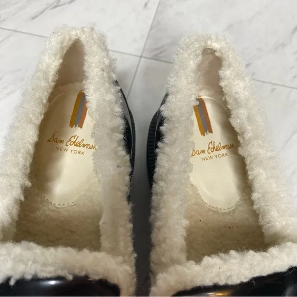 Sam Edelman Laurs Cozy Faux Fur Lug Sole Black Loafer 8 1/2 M