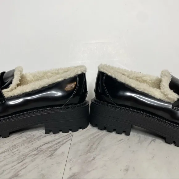 Sam Edelman Laurs Cozy Faux Fur Lug Sole Black Loafer 8 1/2 M