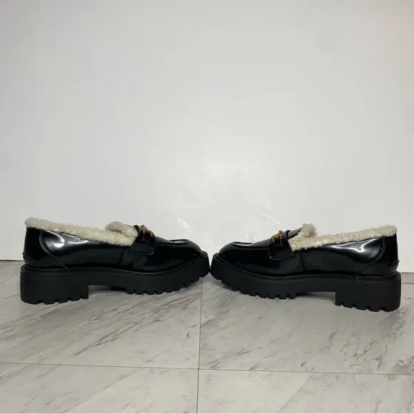 Sam Edelman Laurs Cozy Faux Fur Lug Sole Black Loafer 8 1/2 M