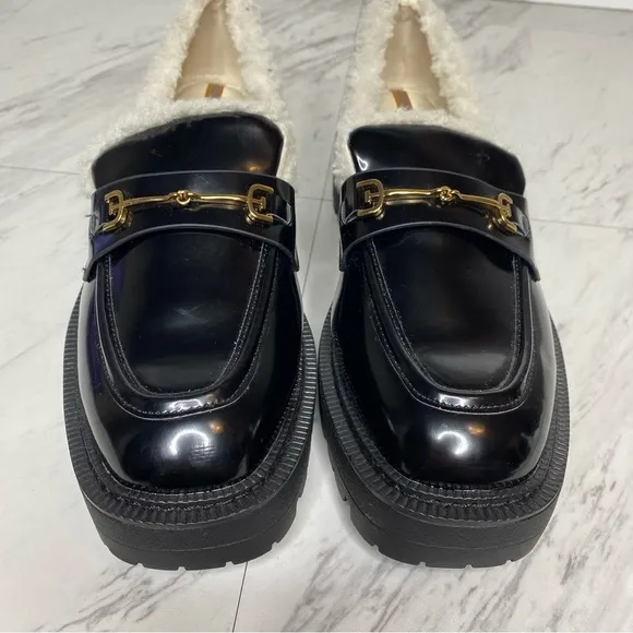 Sam Edelman Laurs Cozy Faux Fur Lug Sole Black Loafer 8 1/2 M