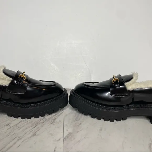 Sam Edelman Laurs Cozy Faux Fur Lug Sole Black Loafer 9M