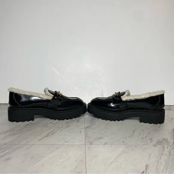 Sam Edelman Laurs Cozy Faux Fur Lug Sole Black Loafer 9M