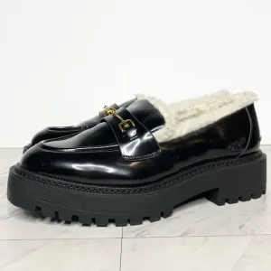 Sam Edelman Laurs Cozy Faux Fur Lug Sole Black Loafer 9M