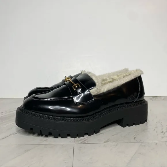 Sam Edelman Laurs Cozy Faux Fur Lug Sole Black Loafer 9M