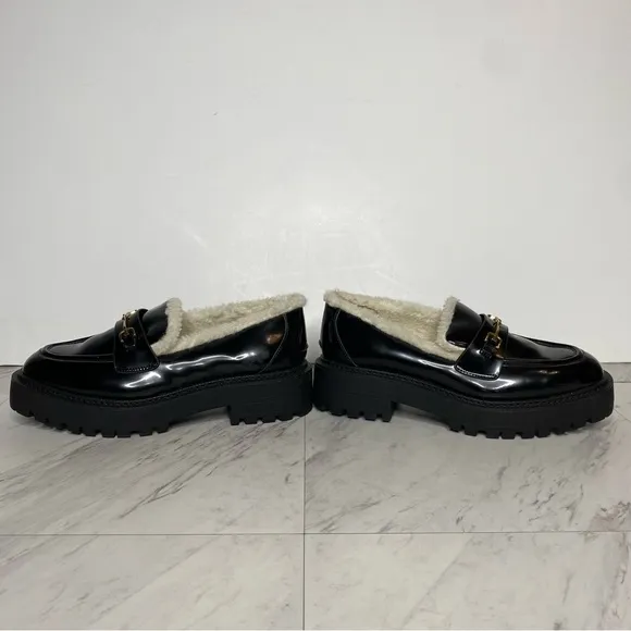 Sam Edelman Laurs Cozy Faux Fur Lug Sole Black Loafer 9M
