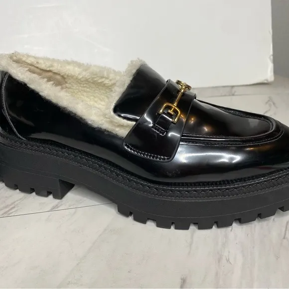 Sam Edelman Laurs Cozy Faux Fur Lug Sole Black Loafer 9M