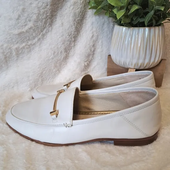 Sam Edelman Lior Bit Loafers White Leather Flats Slip-On Preppy Women's Size 9