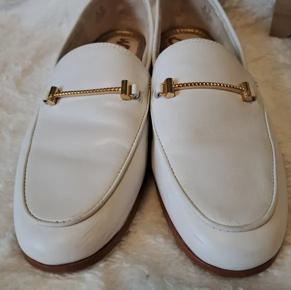 Sam Edelman Lior Bit Loafers White Leather Flats Slip-On Preppy Women's Size 9