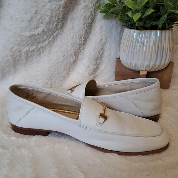 Sam Edelman Lior Bit Loafers White Leather Flats Slip-On Preppy Women's Size 9