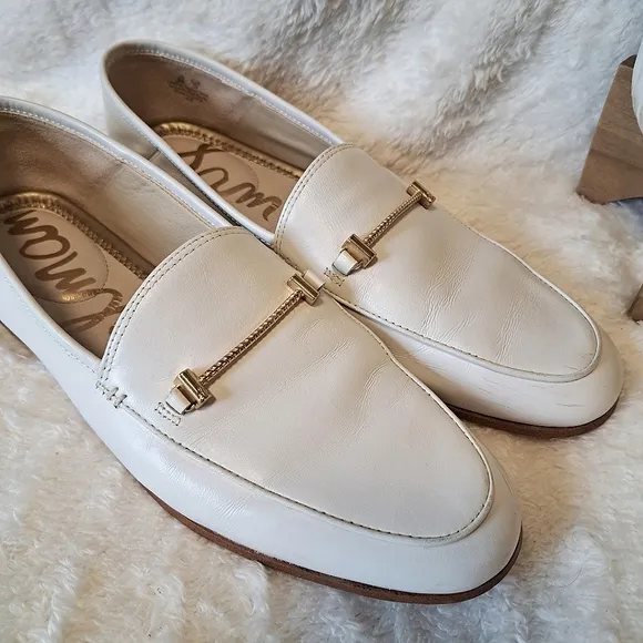 Sam Edelman Lior Bit Loafers White Leather Flats Slip-On Preppy Women's Size 9
